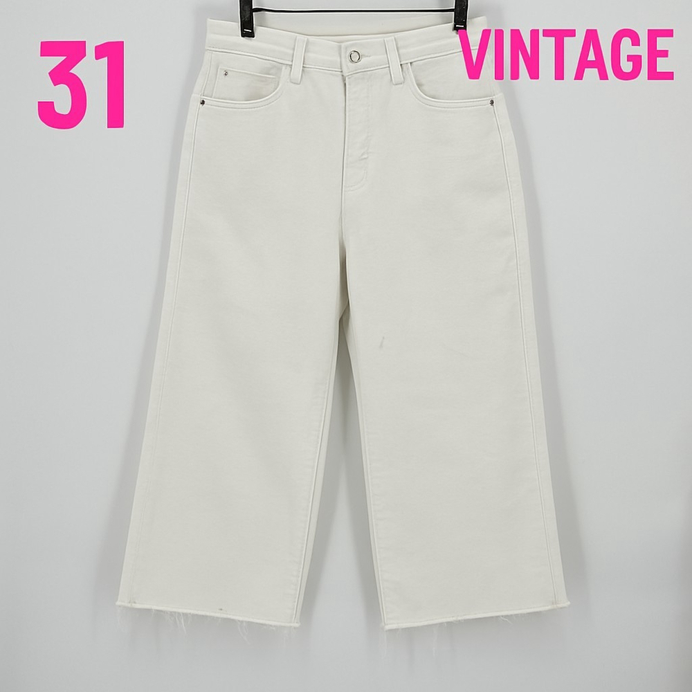 Levi’s 72970 White Wide Leg Jeans W31 L25 Cropped Raw Hem Denim Stained VTG